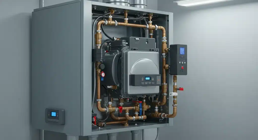 A gas boiler installed in a room