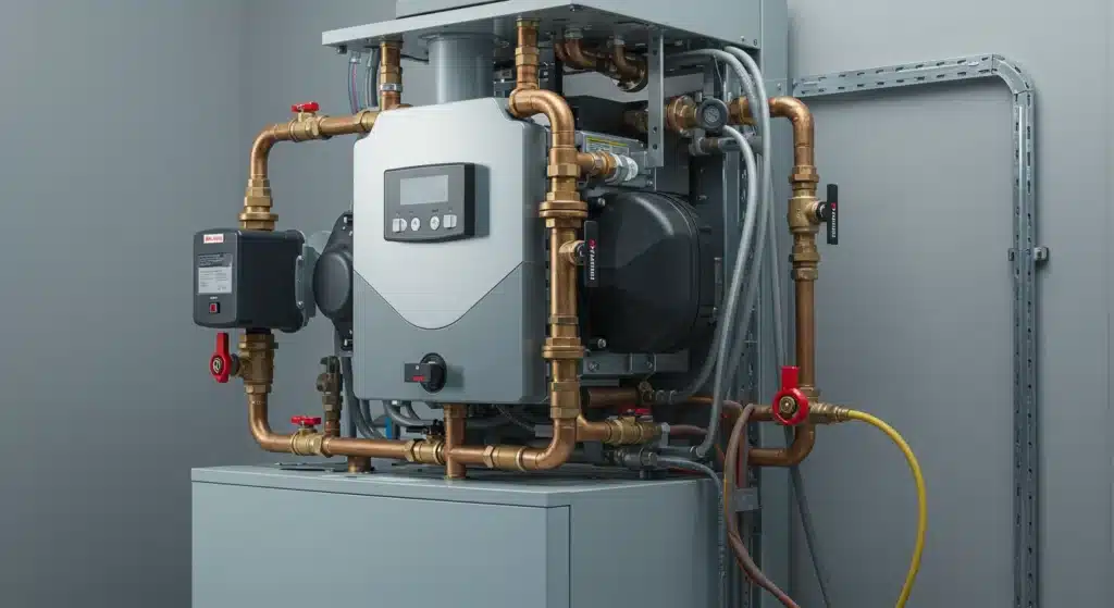 A gas boiler installed in a room